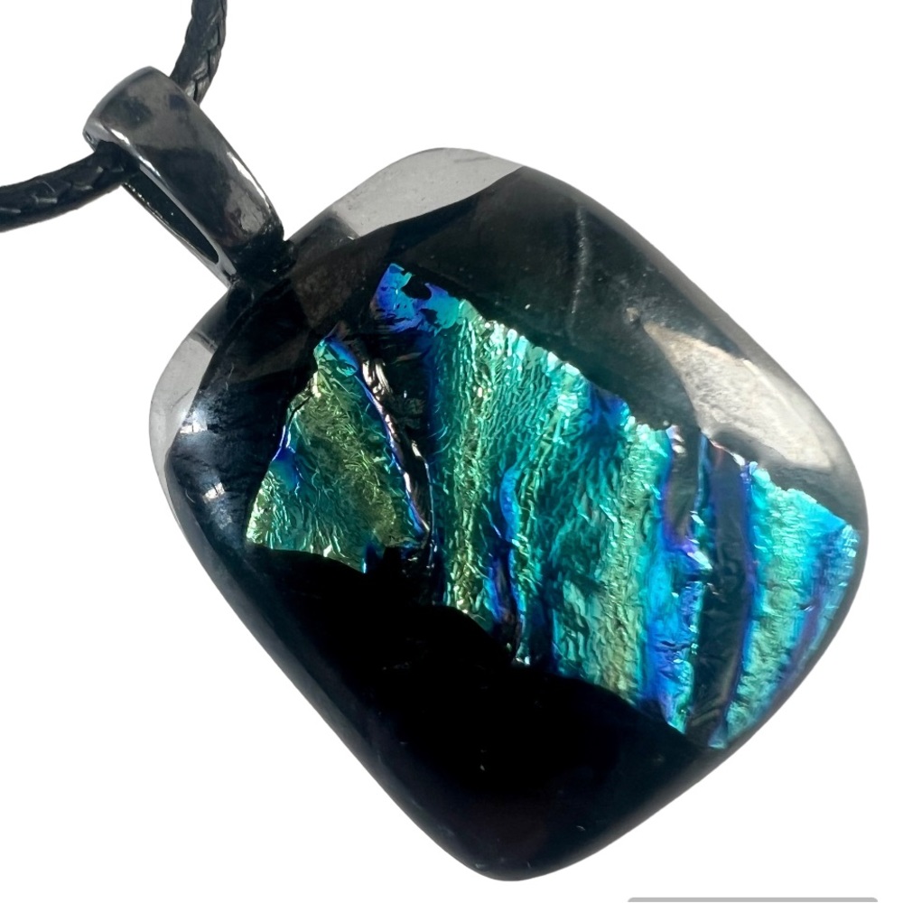 Dichroic Glass Pendant Blue Green Black Art Glass